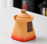 Artisan Ceramic Tea Pot with Built-in Strainer - 280ml, Gradient Finish & Wooden Accents(Yellow+red)